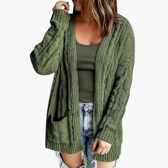 Sweaters - Olive Green Long Cardigan With Pockets